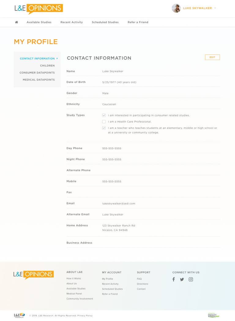 L&E Member Portal - My Profile
