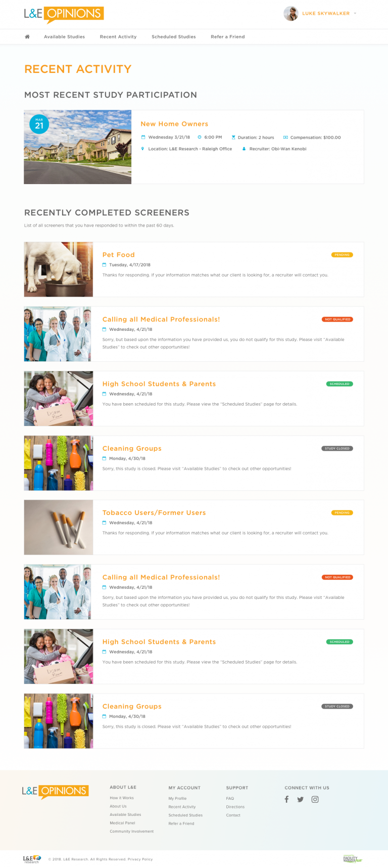 L&E Member Portal - Recent Activity