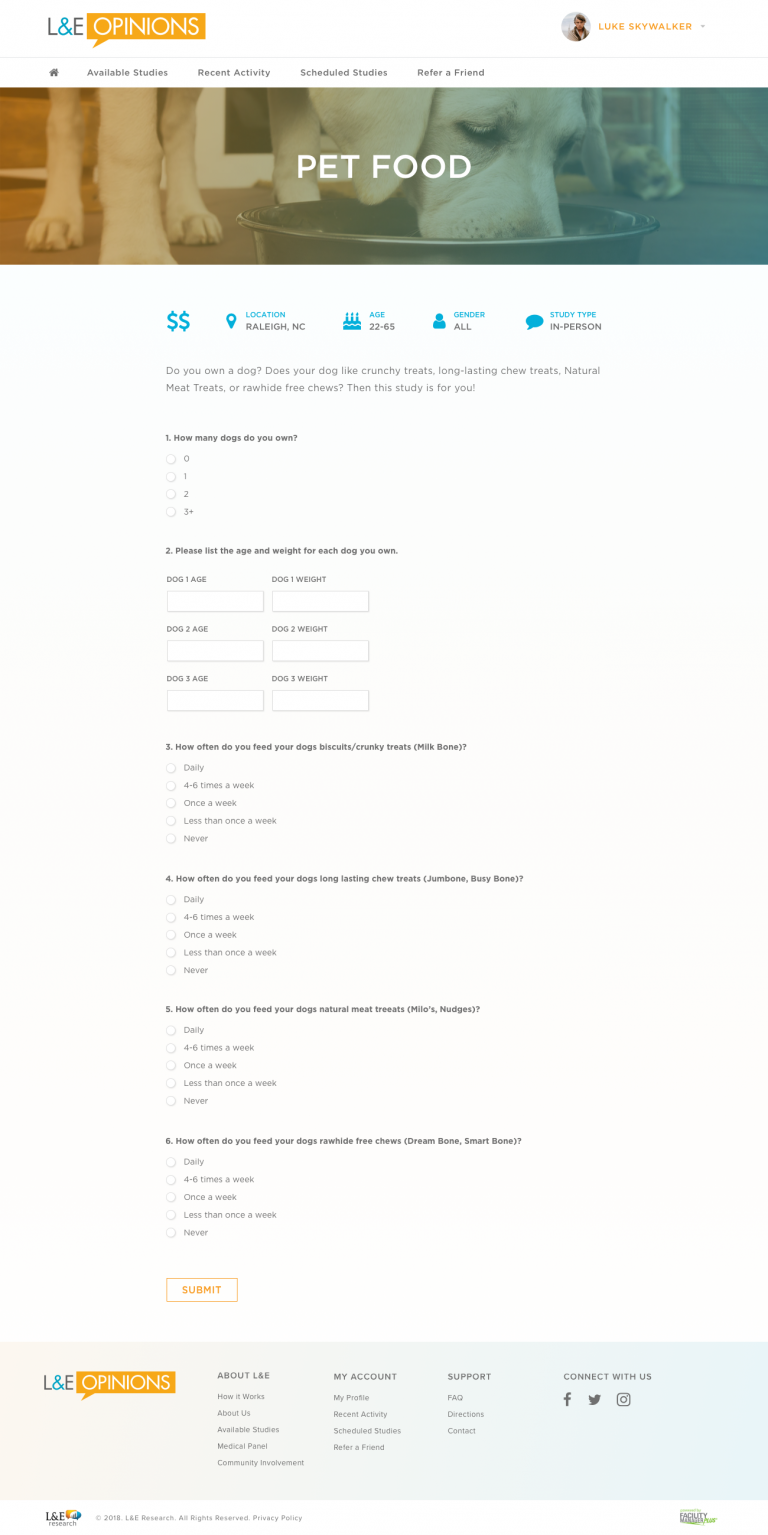 L&E Member Portal - Questionnaire