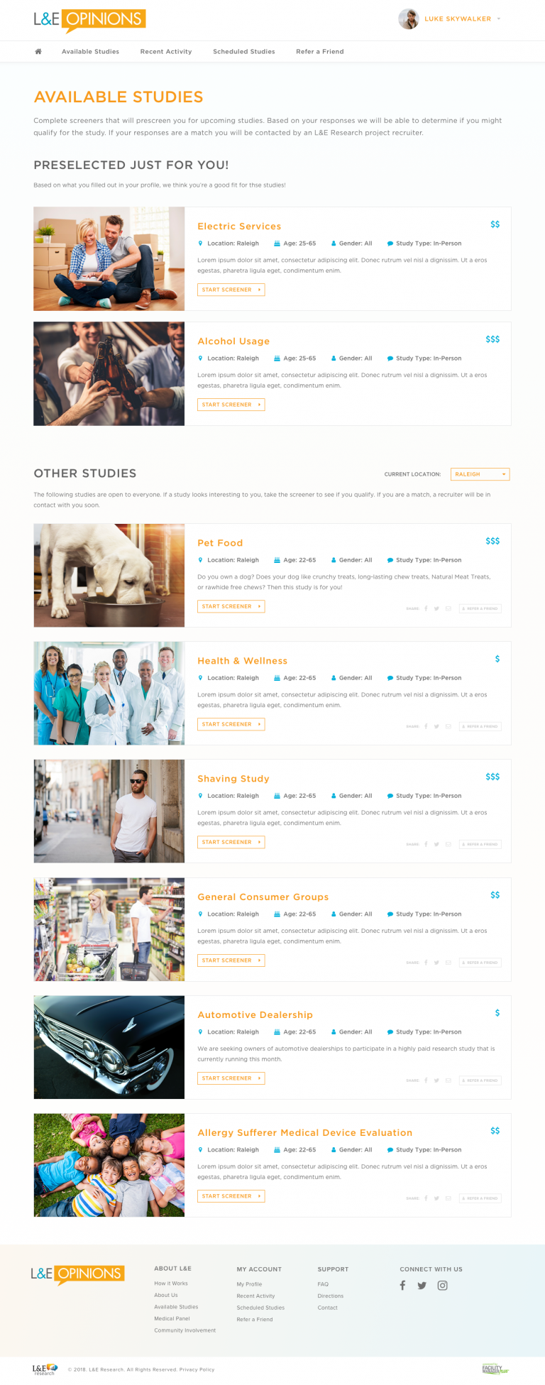 L&E Member Portal - Available Studies